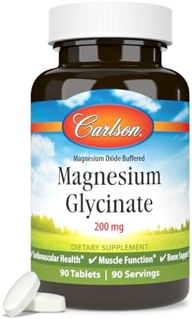 Carlson Chelated Magnesium Glycinate, 200 mg, Muscle Function, 180 Tablets | Superior Absorption; Bone Support