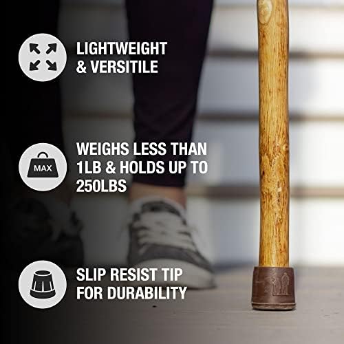 Brazos Rustic Wood Walking Stick, Maple, Traditional Style Handle, for Men & Women, Made in The USA, 55"