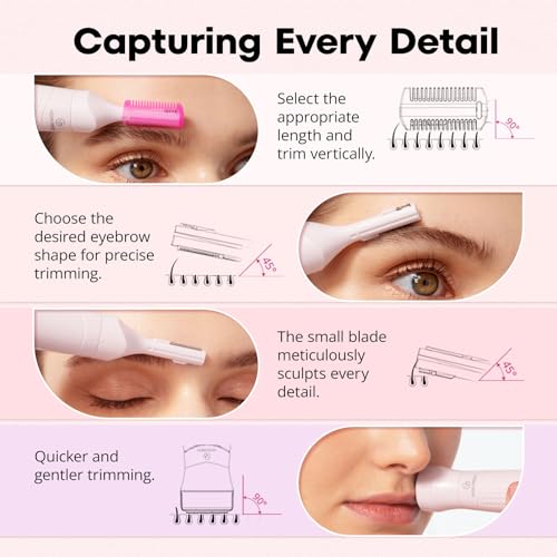 VG VOGCREST Women's Eyebrow Trimmer & Facial Hair Remover, 2 in 1, Double Rotating Blades, Safe, Painless, Hypoallergenic, Rechargeable, USB Charging