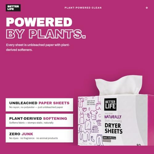 Better Life Natural Dryer Sheets, Unscented, 80 Count