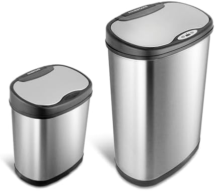 Ninestars Two-Piece Automatic Trash Can Combo Set, 13 Gal (50L) & 3 Gal (12L) Touchless Motion Sensor Garbage Cans with Odor-Sealing Lids