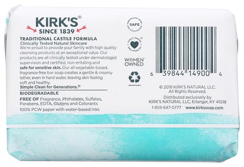 Kirk's Original Coco Castile Soap Fragrance Free 4 oz (Multi-Pack)