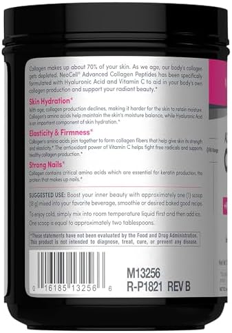 NeoCell Collagen Peptides Powder | 6.9 oz | Unflavored Supplement | with Vitamin C and Hyaluronic Acid | Advanced Formula | Hair, Skin, & Nails | for Women and Men | With Vitamin C and Hyaluronic Acid | Advanced Formula | Hair, Skin, & Nails | for Women…