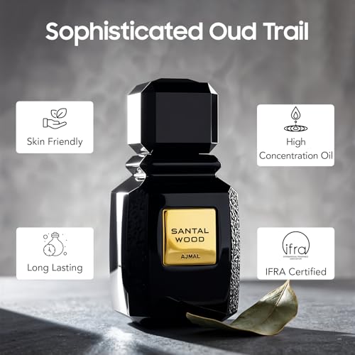 Ajmal Santal Wood EDP Unisex, 3.4 fl oz / 100 ml | Rich woody signature for men and women. Long-lasting and handcrafted in Dubai.