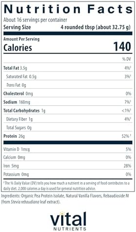 Vital Nutrients ProVeg Organic Pea Protein 524g - Vegan Pea Protein Powder - 23g Protein per Serving - Natural Vanilla Flavor - Gluten, Dairy