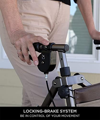 Signature Life Elite Travel Rollator Short, Junior Foldable and Lightweight Four Wheel Rolling-Walker with Seat for Adults, Seniors and Elderly