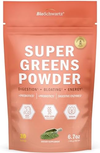 Super Greens Powder with Probiotics, Prebiotics, Digestive Enzymes