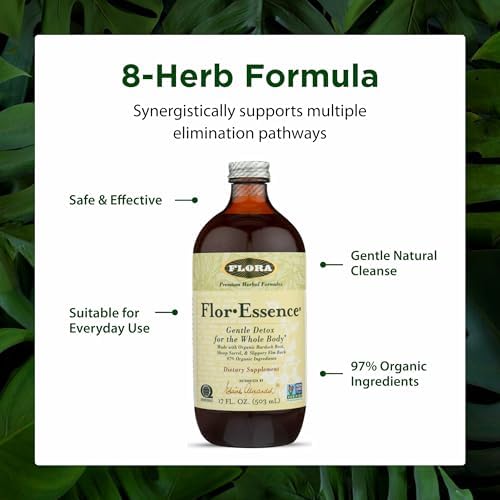 Flora - Flor-Essence - Gentle Detox Tea for a Full-Body Cleanse - Contains Organic Slippery Elm Bark, Rhubarb, Burdock Root & More - Vegan, Non-GMO & Gluten-Free - 17 fl. oz.