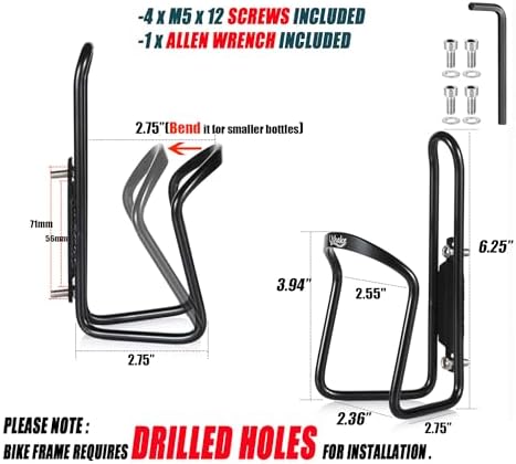 USHAKE Water Bottle Cages, Basic MTB Bike Bicycle Alloy Aluminum Lightweight Water Bottle Holder Cages Brackets(2 Pack- Drilled Holes Required)