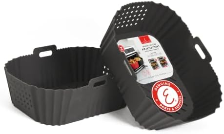 Reusable Silicone Air Fryer Liners for Emeril Lagasse Air Fryer Oven – Non-Stick Reusable Air Fryer Basket Liners – Dishwasher Safe – 9 x 7 x 3 Inch – 2 Pack – Black
