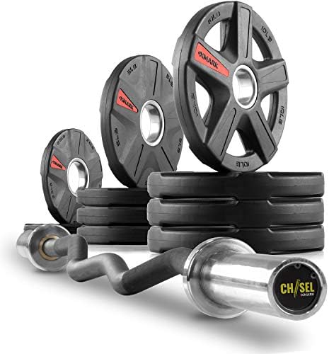 XMark EZ Curl Olympic Bar Set - CHISEL Bar With TEXAS STAR Plates, Weight Set and Barbell