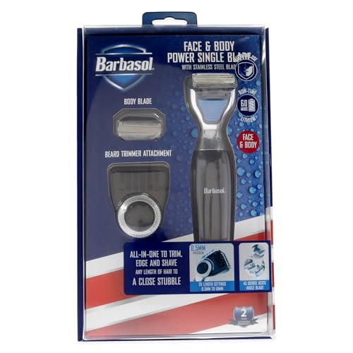 Barbasol Rechargeable Electric Wet and Dry Single Blade Shaver with Stainless Steel Blades and Adjustable Beard Trimmer Attachment