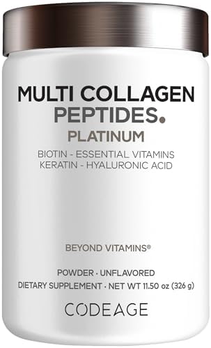 Codeage Multi Collagen Powder, Biotin 10000mcg, Keratin, Unflavored, 11 oz