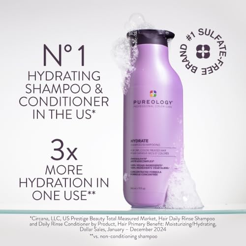 Pureology Hydrate Shampoo – Moisturizes & Nourishes Dry Hair, Sulfate-Free