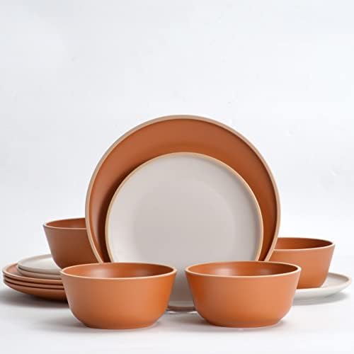 Melamine Dinnerware Sets, Plates and Bowls Sets 12 Pcs, Melamine Plates, Dish Set for 4, Unbreakable Dinnerware Set for Party, BPA Free