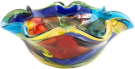 Badash Stormy Rainbow Art Glass - Murano-Style Art Glass Bowl Centerpiece - 8" Mouth-Blown Glass Bowl - Decor Bowl Centerpiece Home Decor Accent