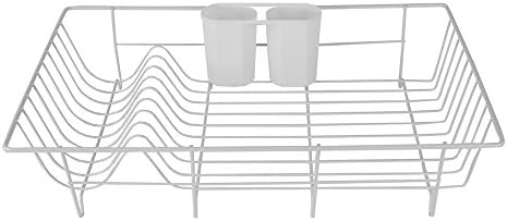 Home Basics 3 Piece Vinyl Coated Steel Dish Drainer, White