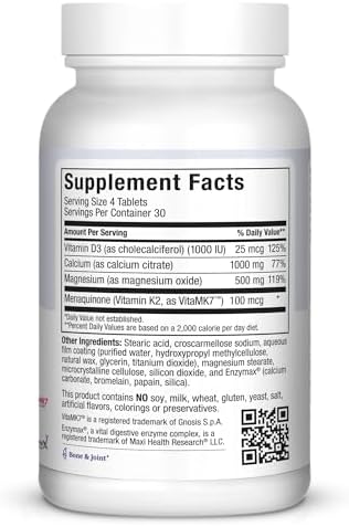 4-in-1 Calcium 1000mg with Vitamin D3 - Calcium Supplement for Women and Men with Vitamin K2 D3 1000 IU - Extra Strength Calcium Citrate for Bone