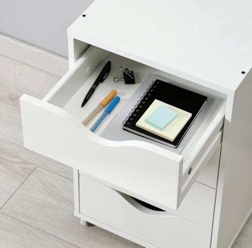 4-Drawer Unit on Casters, White, 13.75 x 22 Inch, Rolling Storage Cabinet