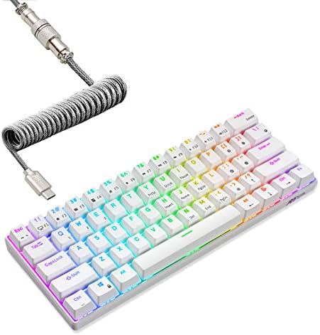 RK ROYAL KLUDGE RK61 Wireless Mechanical Keyboard, 60% Percent RGB, White | Hot Swappable Gaming Keyboard with Bluetooth/2.4G/USB, 61 Keys Ultra-Compact for Win/Mac/PC, Coiled Cable, Linear Red Switch