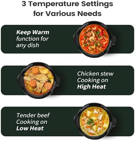KOOC Small Slow Cooker, 2-Quart, Free Liners Included for Easy Clean-up, Upgraded Ceramic pot, Adjustable Temp, Nutrient Loss Reduction