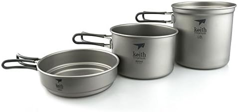 Keith Ti6014 Grade 1 Pure Titanium 3-Piece Pot and Pan Set