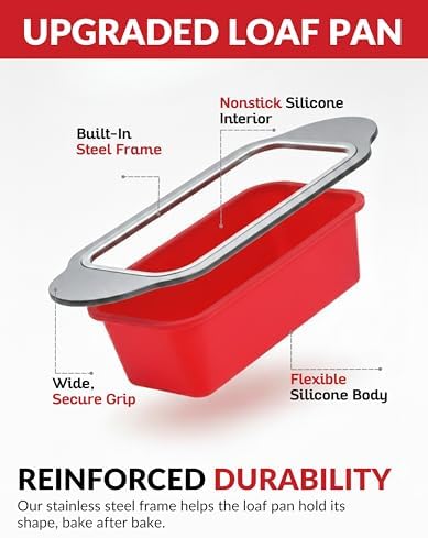 Premium Non-Stick Silicone Bread Loaf Pan, 9x5 Inches – Heavy-Duty Steel Frame, Non-Toxic, BPA & PFOA Free – Perfect for Pound Cakes, Breads, & More.