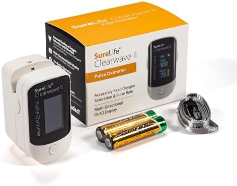 Clearwave II Pulse Oximeter | OLED Display, SpO2 Sensor, Pulse Rate Monitor, One-Button Operation, Batteries & Lanyard Included