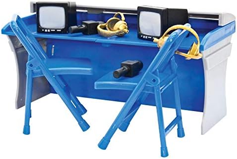 Blue & Gray Commentator Table Playset for Wrestling Action Figures | Build a Ringside Broadcast Area with a Detailed Table, Folding Chairs