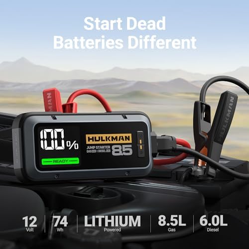 Hulkman Alpha85 Smart Portable Jump Starter, 2000A Battery Booster Pack with LED Display, Flashlight, 74Wh Power Bank & Jumper Cable