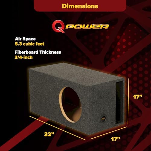 QPower 15 Inch Heavy-Duty Single Vented Carpet Covered Durable Car Audio Vehicle Subwoofer Enclosure Woofer Box, Charcoal Gray