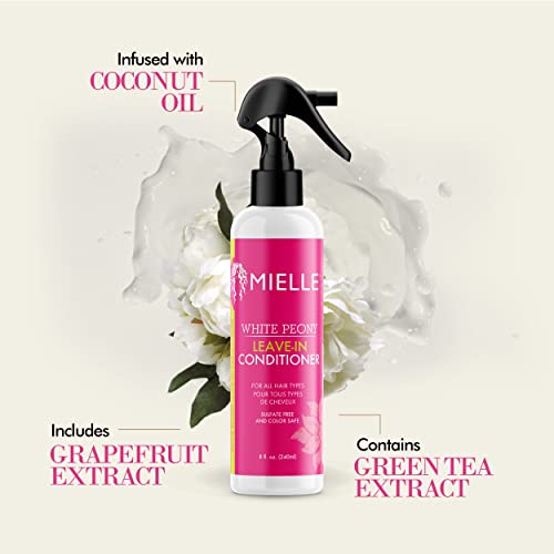 Mielle Organics White Peony Leave-In Conditioner Spray - Ultra-Moisturizing Detangler for Curly & Natural Hair - Frizz Control & Moisture Seal