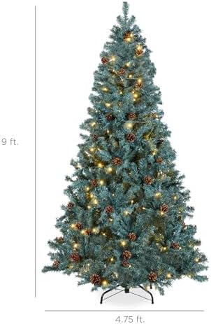 Best Choice Products 7.5ft Pre-Lit Pre-Decorated Pine Artificial Christmas Tree w/Twinkling LEDs, 1, 346 Flocked Frosted Tips, 80 Pinecones