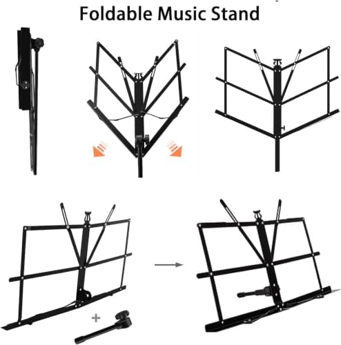 EASTROCK Foldable Sheet Music Stand, 28"-54" Adjustable Height | Lightweight Metal, 2-in-1 Desktop and Floor Stand, with Carrying Bag and Clips