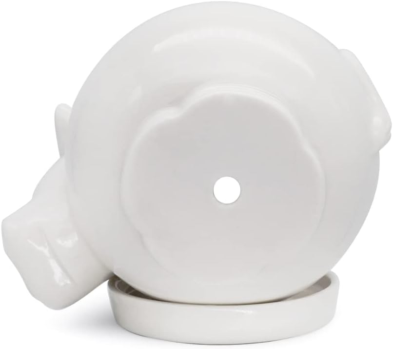 GeLive White Cow Succulent Pot, Small Ceramic Animal Planter with Drainage Hole & Saucer for Cactus, Mini Air Plants, Pencil Holder Brush Organizer, Indoor Home Office Desk Decor, Funny Gift