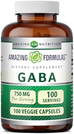 Amazing Formulas GABA Supplement | 750 Mg per Serving | 100 Veggie Capsules | Non-GMO | Gluten-Free | Made in USA | Ideal for Vegetarians