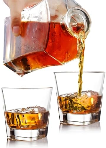 Kemstood Whiskey Decanter Sets for Men - Etched World Globe Design with Wood Stand & 2 Glass - Ideal for Dignified Drinking, Home Decor - Unique Whiskey Gifts for Men - 28 oz / 850 ml Capacity