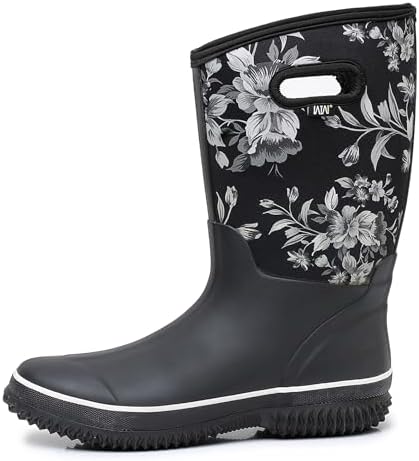WTW Womens Mid Calf Rain Boots - Waterproof Insulated Neoprene Rubber Boots Mud Outdoor Hunting Garden Boots