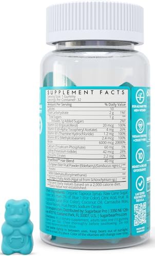 SugarbearPRO Hair Vitamin Gummy 2 Month Supply Extra Strength Biotin 6000mcg, Growth for Men & Women, Vegan Vitamin B12, MSM, Inositol, Omega 3, Elderberry, Certified Kosher, Halal, Cruelty-Free