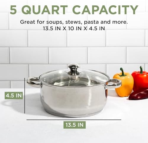 Ecolution Stainless Steel Sauce Pan, Encapsulated Induction Ready Cooking Pot with Glass Lid, Oven Safe, Dishwasher Safe Soup Pot, 2-Quart