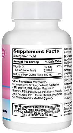 21st Century Calcium Plus Extra D3 Caplets, Bone Health, 90 Count | Calcium 500 mg with Extra Vitamin D3 600 IU, Bone Strength & Density Support
