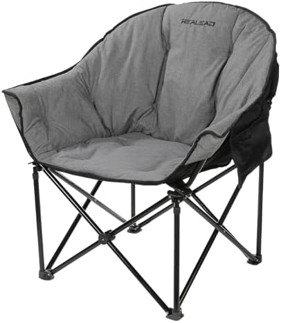 Oversized Camping Chairs Padded Heavy Duty Folding Support 400LBS | Comfy Lawn Chairs for Adults Outdoor Sports with Side Mesh Bag & Cup Holder, Portable Foldable, Sturdy Steel Frame (Grey)