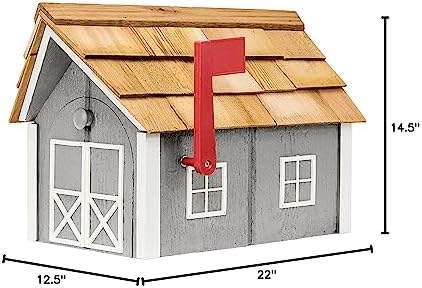 Amish-Made Deluxe Post Mount Wooden Mailbox with Cedar Shingles (Chestnut with White Trim)