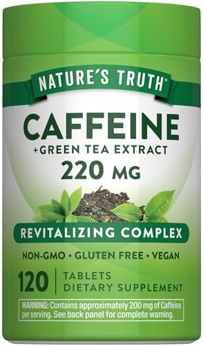 Nature's Truth Caffeine Pills | 220mg | 120 Count | With Green Tea Extract | Vegan, Non-GMO & Gluten Free Supplement | Vegan