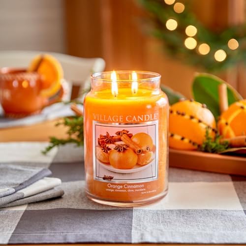Village Candle Spiced Vanilla Apple, Large Glass Apothecary Jar Scented Candle, 21.25 oz, Ivory