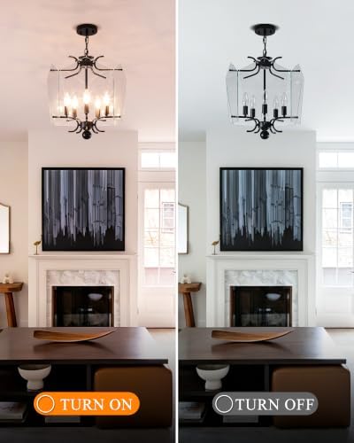 Mid Century Glass Chandelier, Retro Black Chandelier Pendant Light | Height Adjustable, 5-Light E12