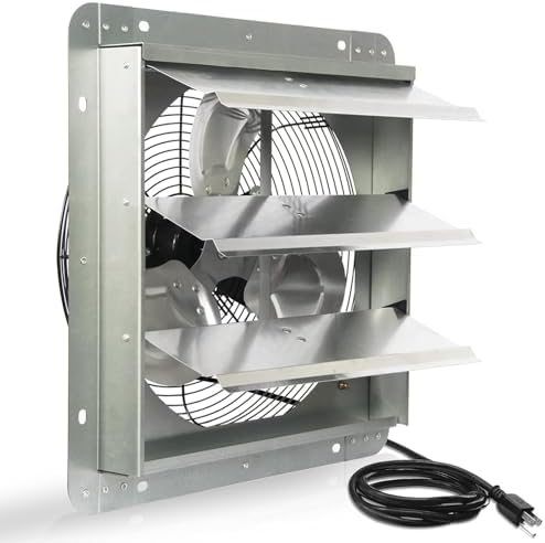 KEN BROWN 12 Inch Shutter Exhaust Fan Wall Mounted, Aluminum with 1.65 Meters Power Cord Kit, High Speed 1450CFM, Vent fan for Commercial, Greenhouse