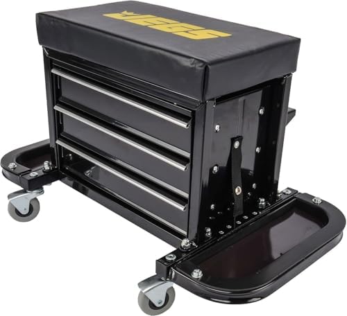 3-Drawer Rolling Tool Box Seat | 3-Drawer Rolling Tool Box Seat for supporting the driver or passenger in the vehicle; steel and rubber construction
