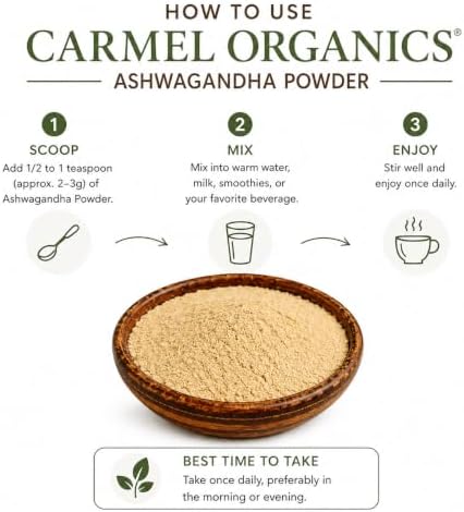 CARMEL ORGANICS Organic Ashwagandha Root Powder 8 Ounce