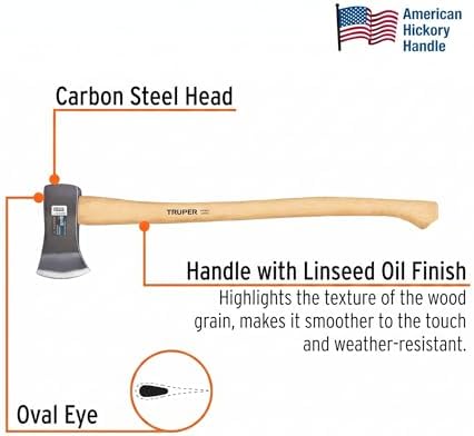 Truper Boy's Axe, 2.25 lb Forged Steel Head, 28-Inch American Hickory Wood Handle